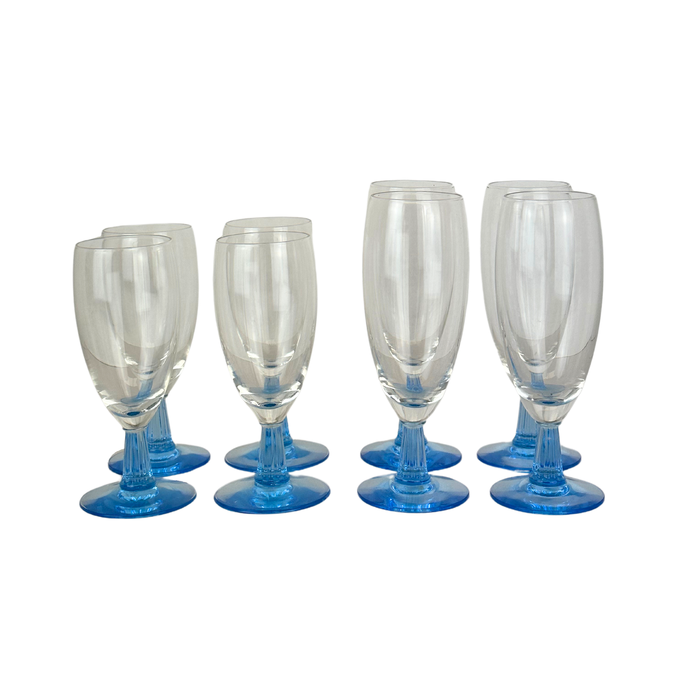 Blue Column Stem Glasses, Set of 8