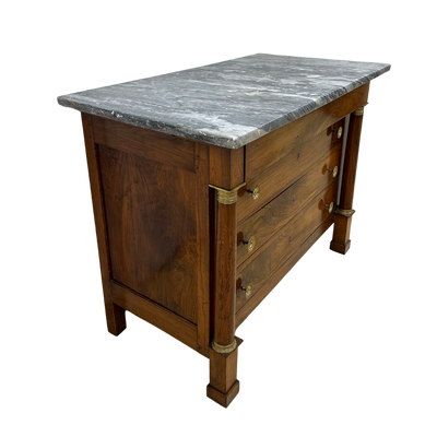 19th c. Gray Marble Top Walnut Empire Commode