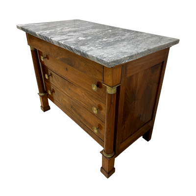19th c. Gray Marble Top Walnut Empire Commode