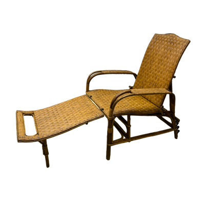 Vintage French Wicker Lounger with Attachable Ottoman