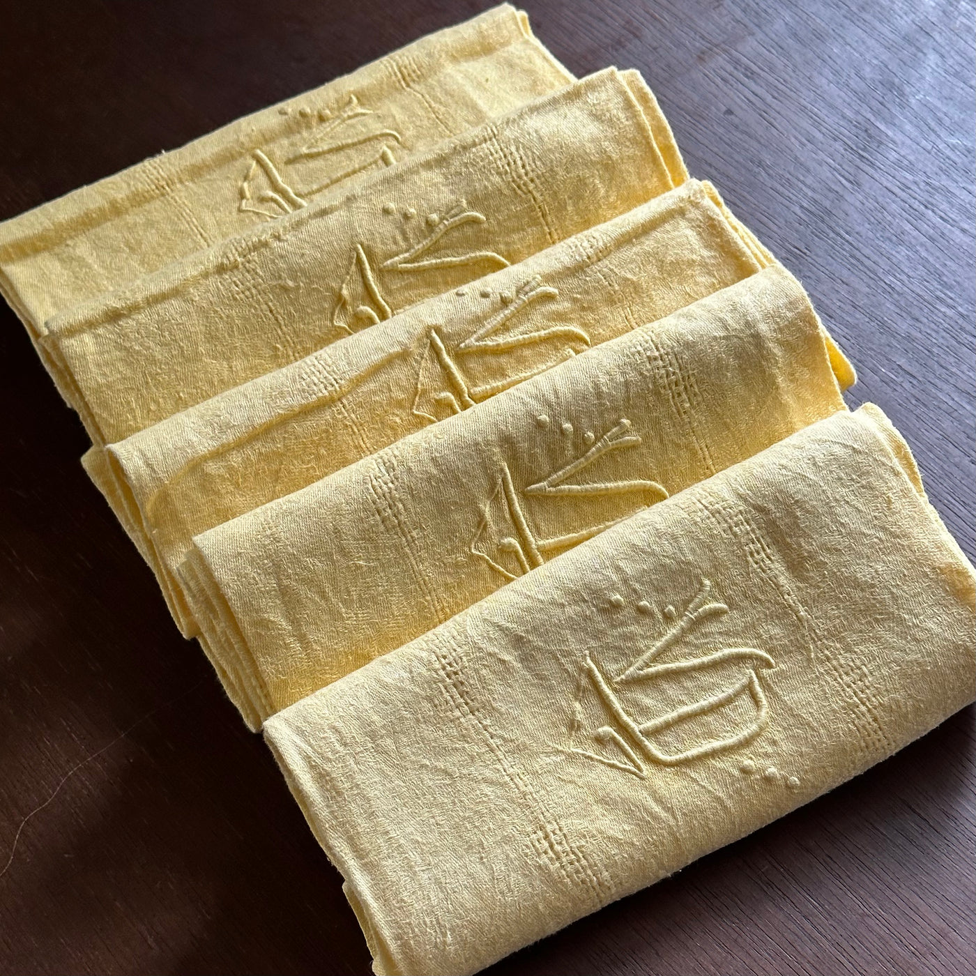 Vintage "VD" Yellow French Serviettes, Set of 5