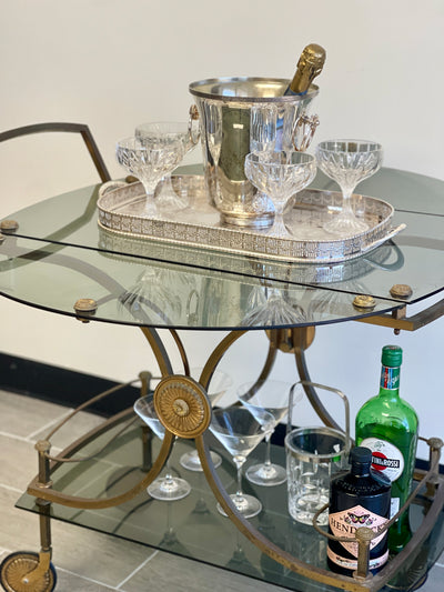 Vintage French Smoked Glass Bar Cart