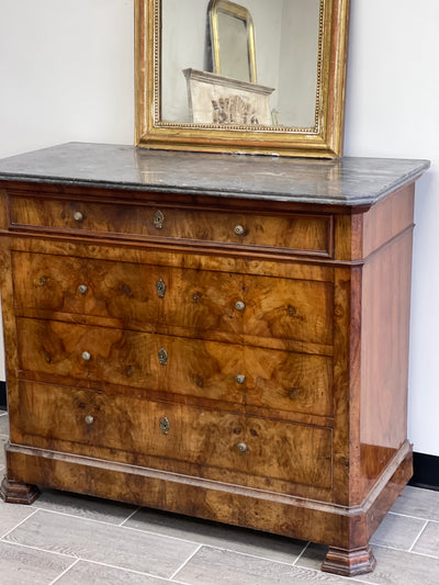 Antique Louis Philippe Burlwood 4-Drawer Commode