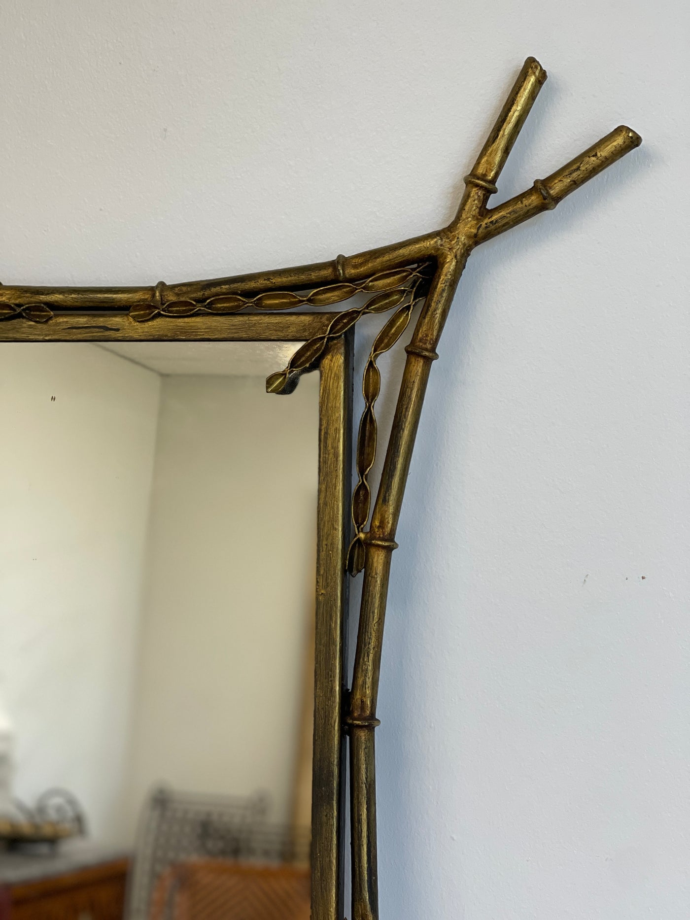 Mid-Century French Gilt Metal Faux Bamboo Mirror