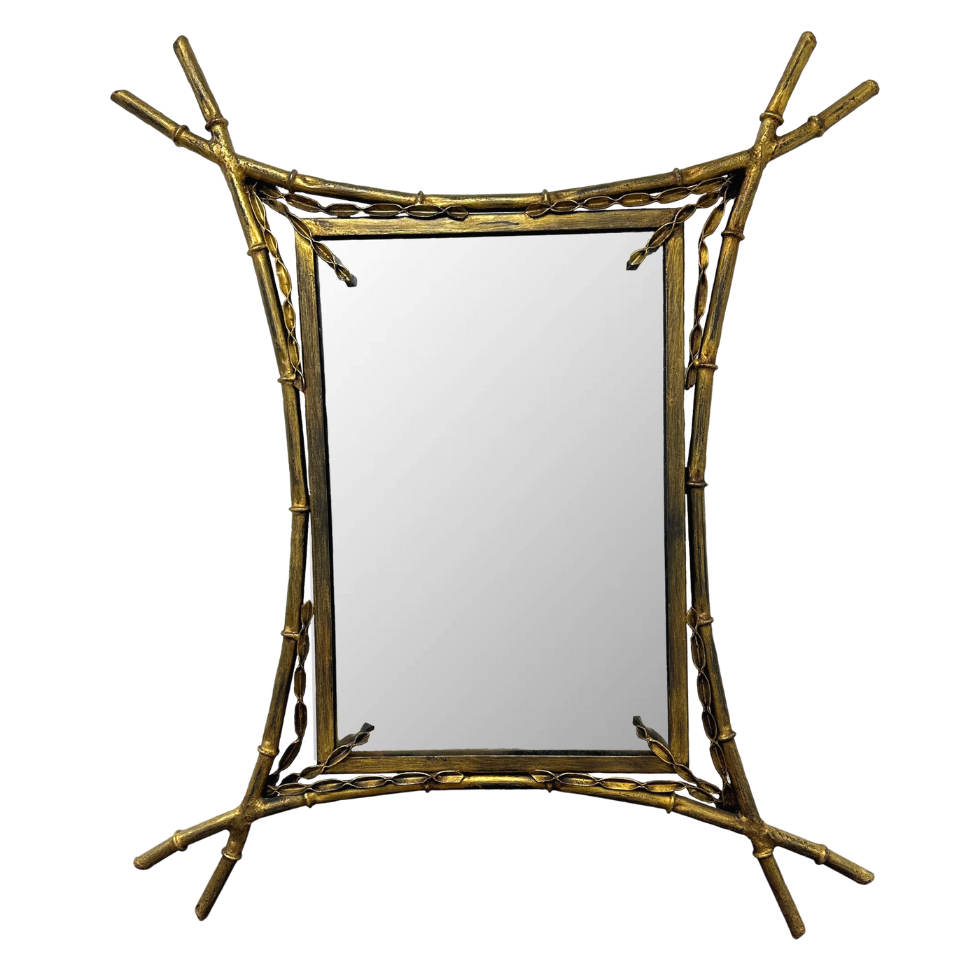 Mid-Century French Gilt Metal Faux Bamboo Mirror