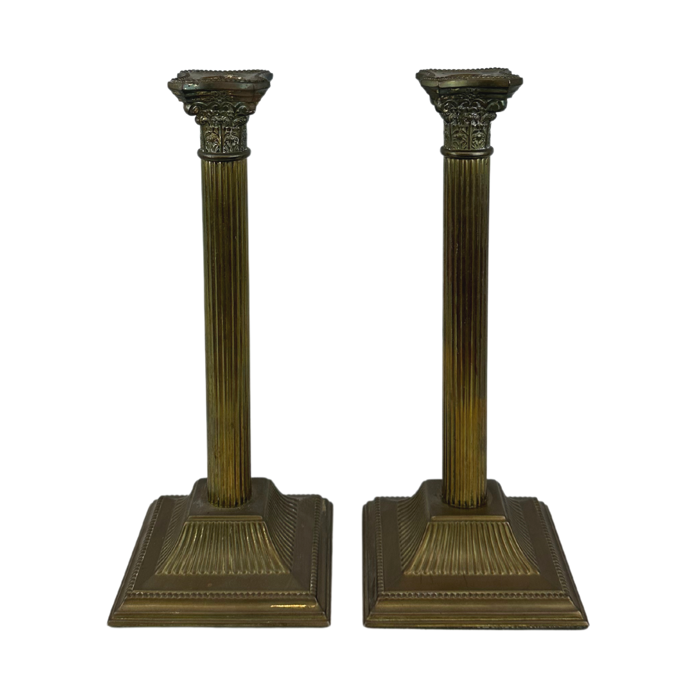 Pair of Vintage Brass Column Candlestick Holders