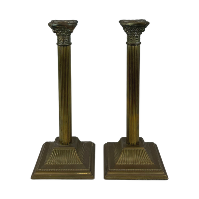 Pair of Vintage Brass Column Candlestick Holders