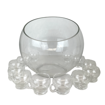Vintage Crystal Punch Bowl Set with 12 Cups and Ladle