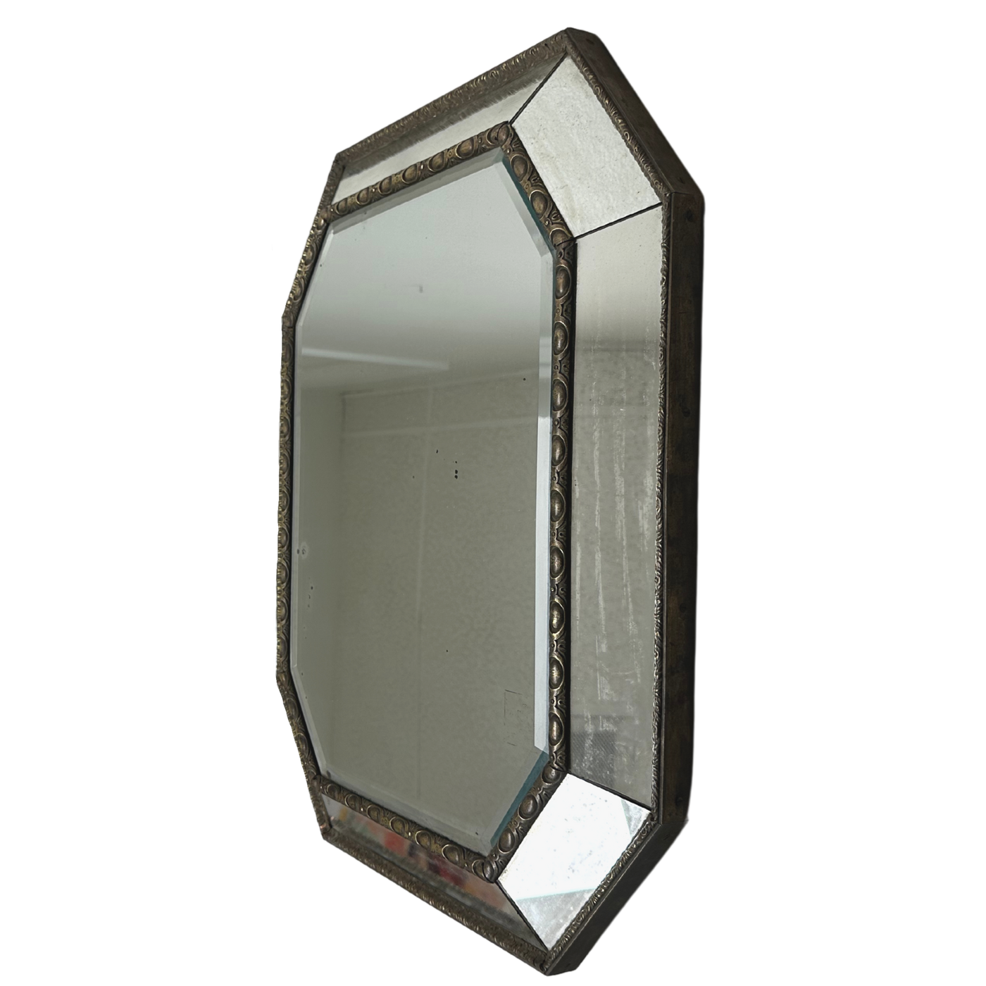Vintage French Octagon Mirror with Wood Back