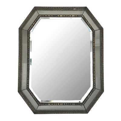 Vintage French Octagon Mirror with Wood Back