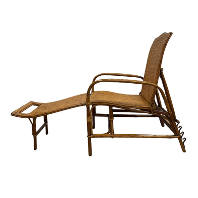 Vintage French Wicker Lounger with Attachable Ottoman