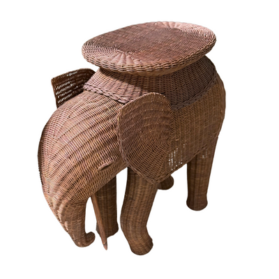 Vintage Rattan Elephant Side Table