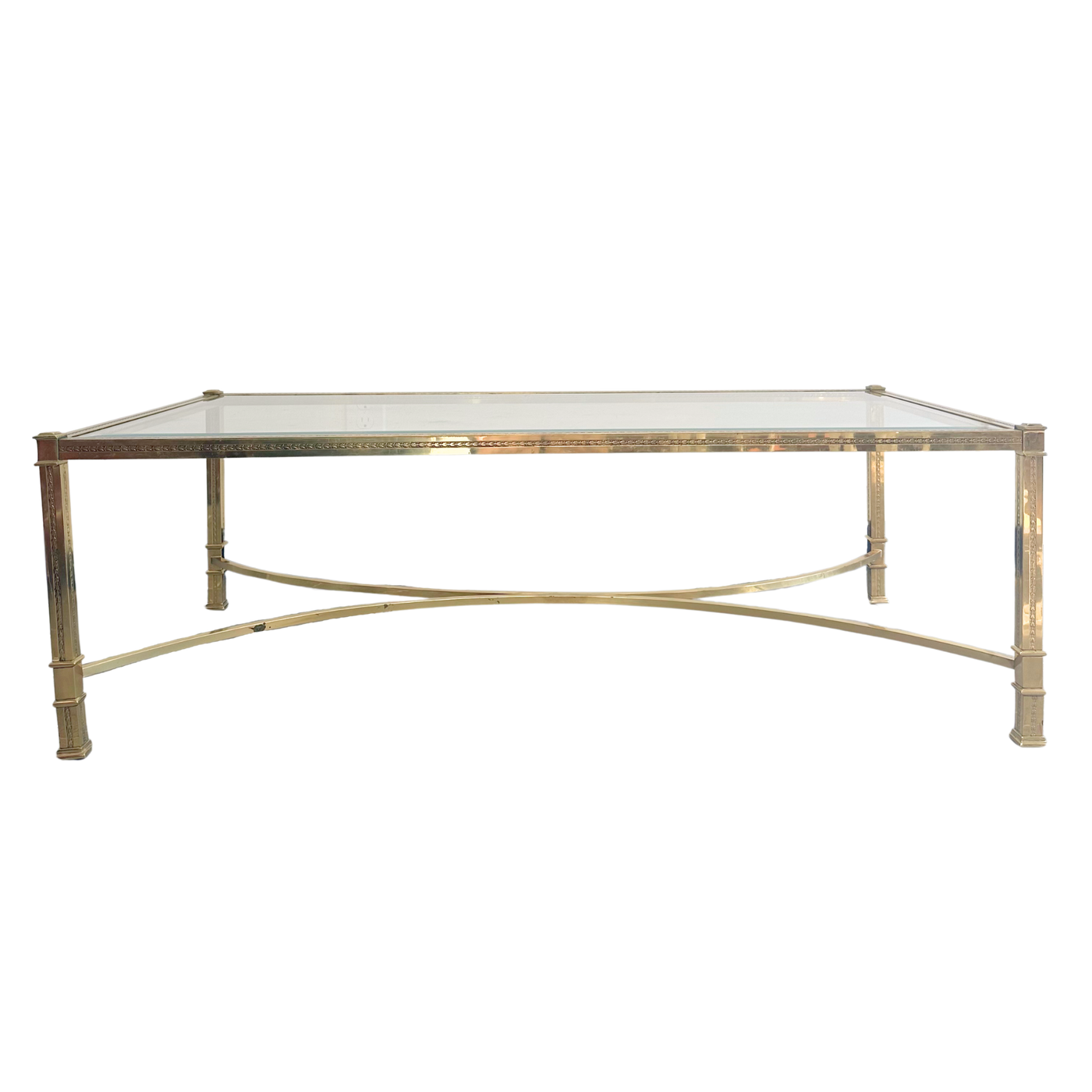 Vintage Brass Coffee Table With Beveled Glass Top