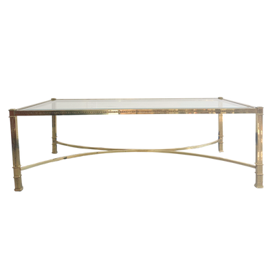 Vintage Brass Coffee Table With Beveled Glass Top