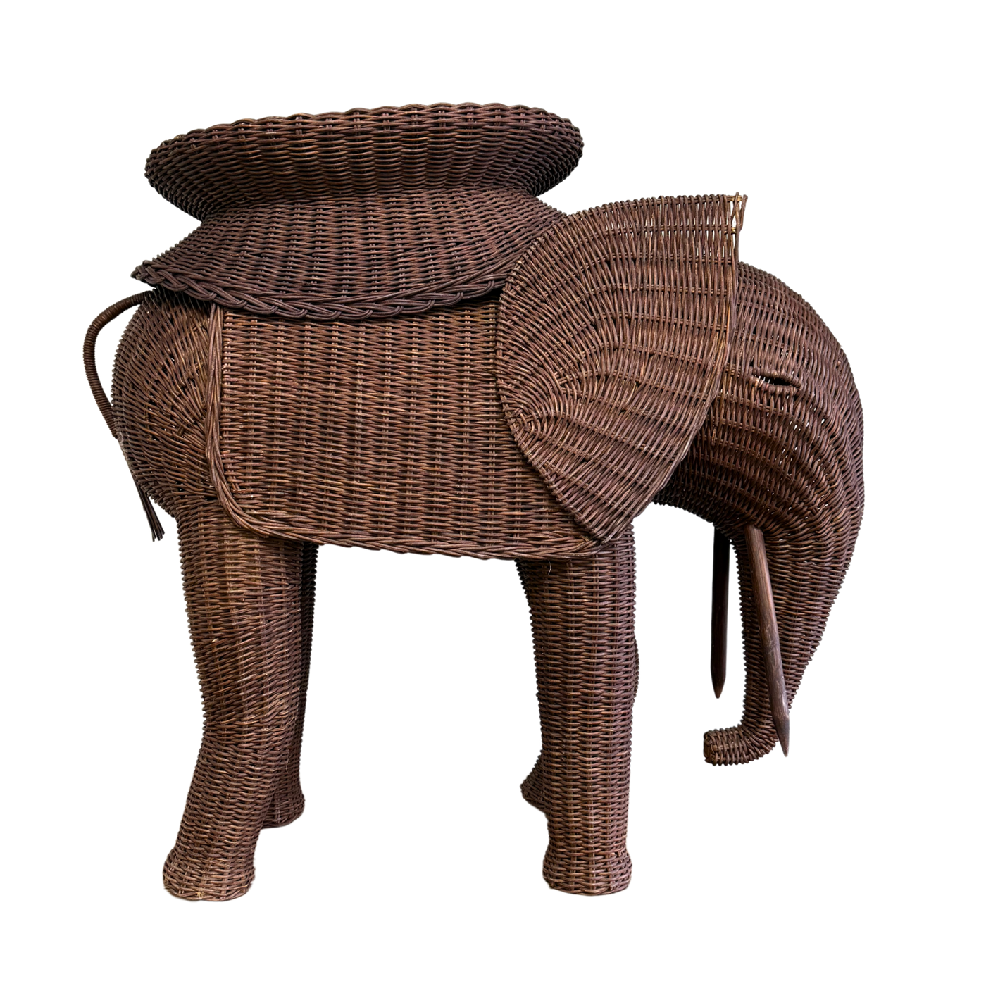 Vintage Rattan Elephant Side Table