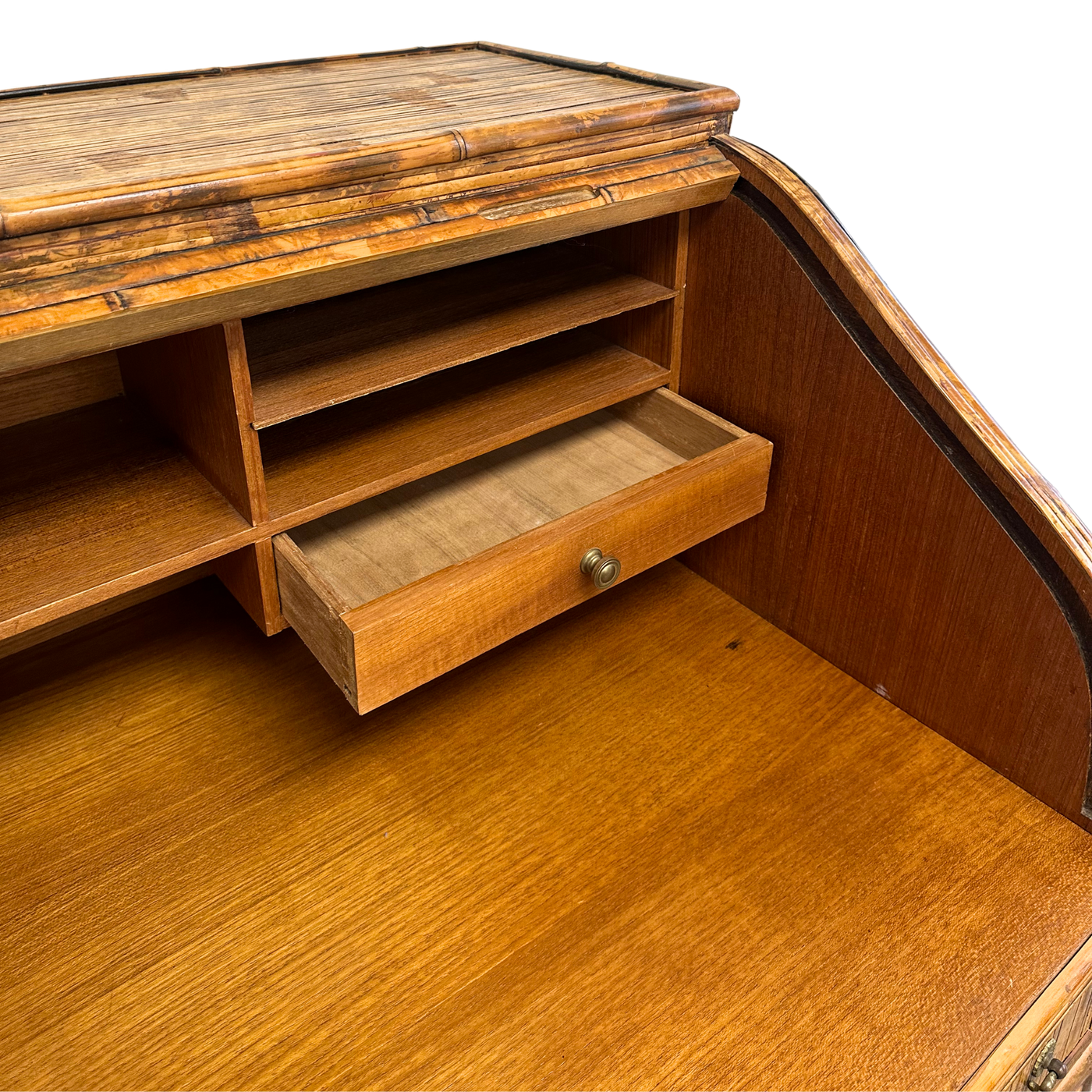 Vintage Bamboo Roll Top Desk