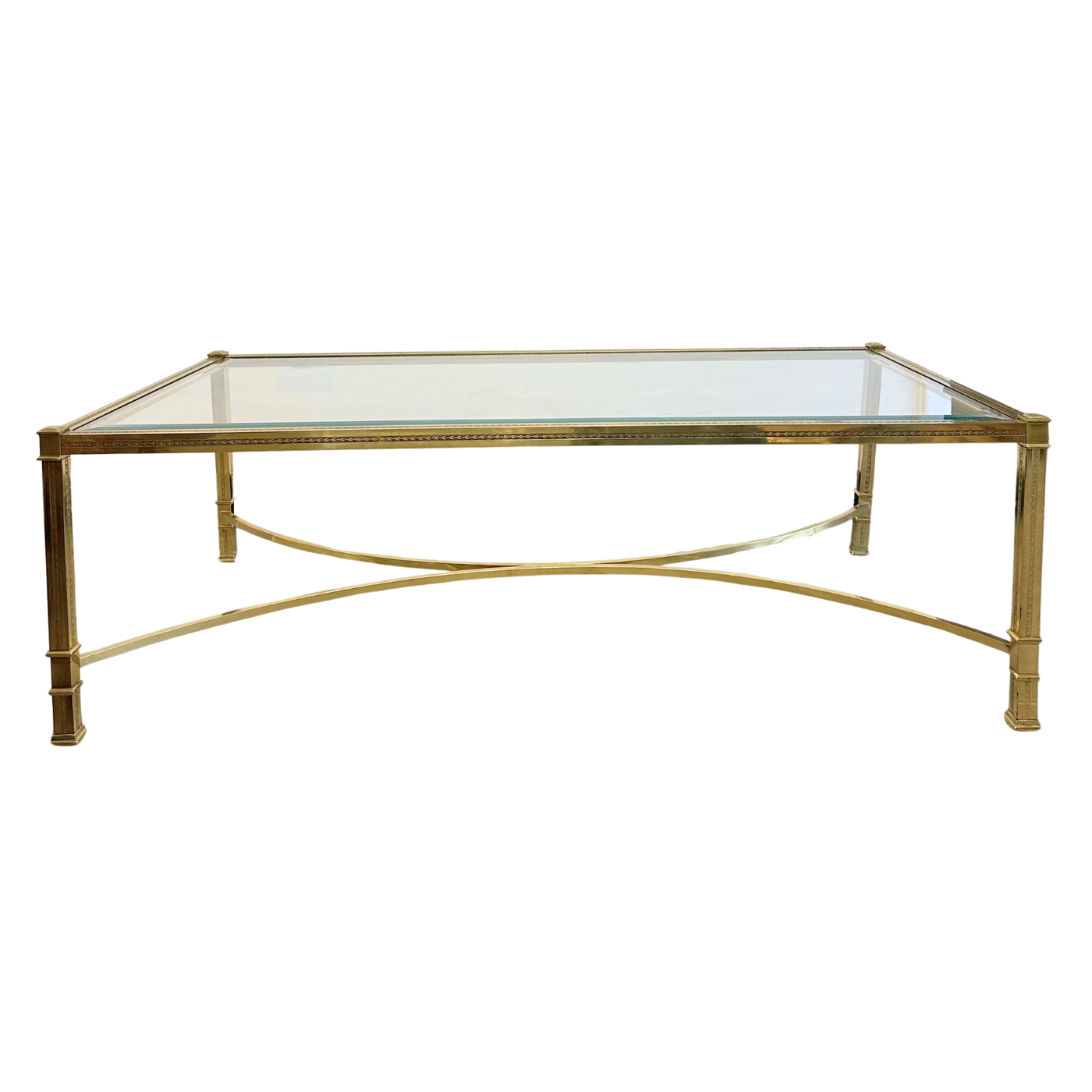 Vintage Brass Coffee Table With Beveled Glass Top