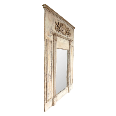 Large Distressed Trumeau Mirror with Column and Shell Motif