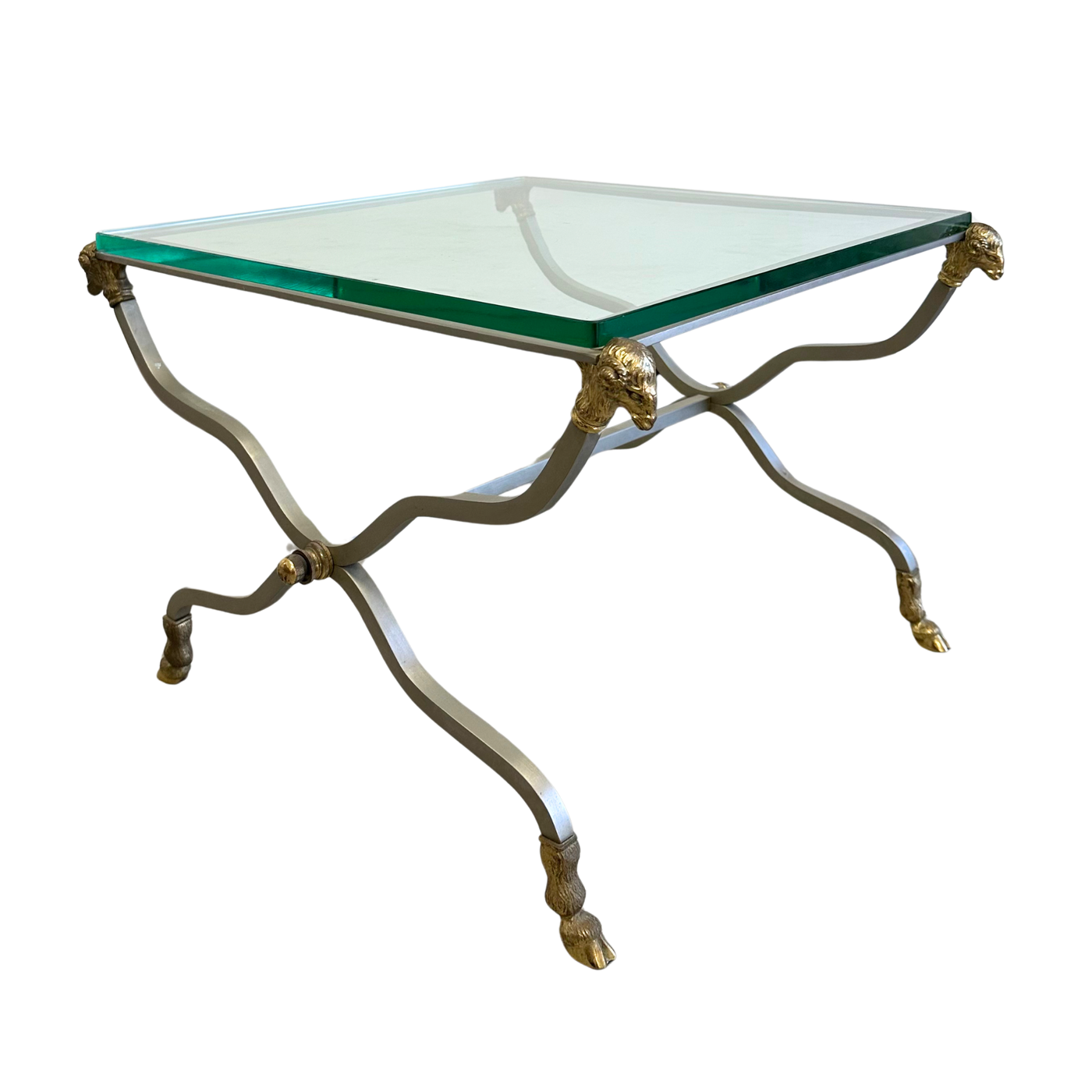 Mid-Century Italian Chrome and Brass Rams Head Side Table with Mid-Century Italian Chrome and Brass Rams Head Side Table with
