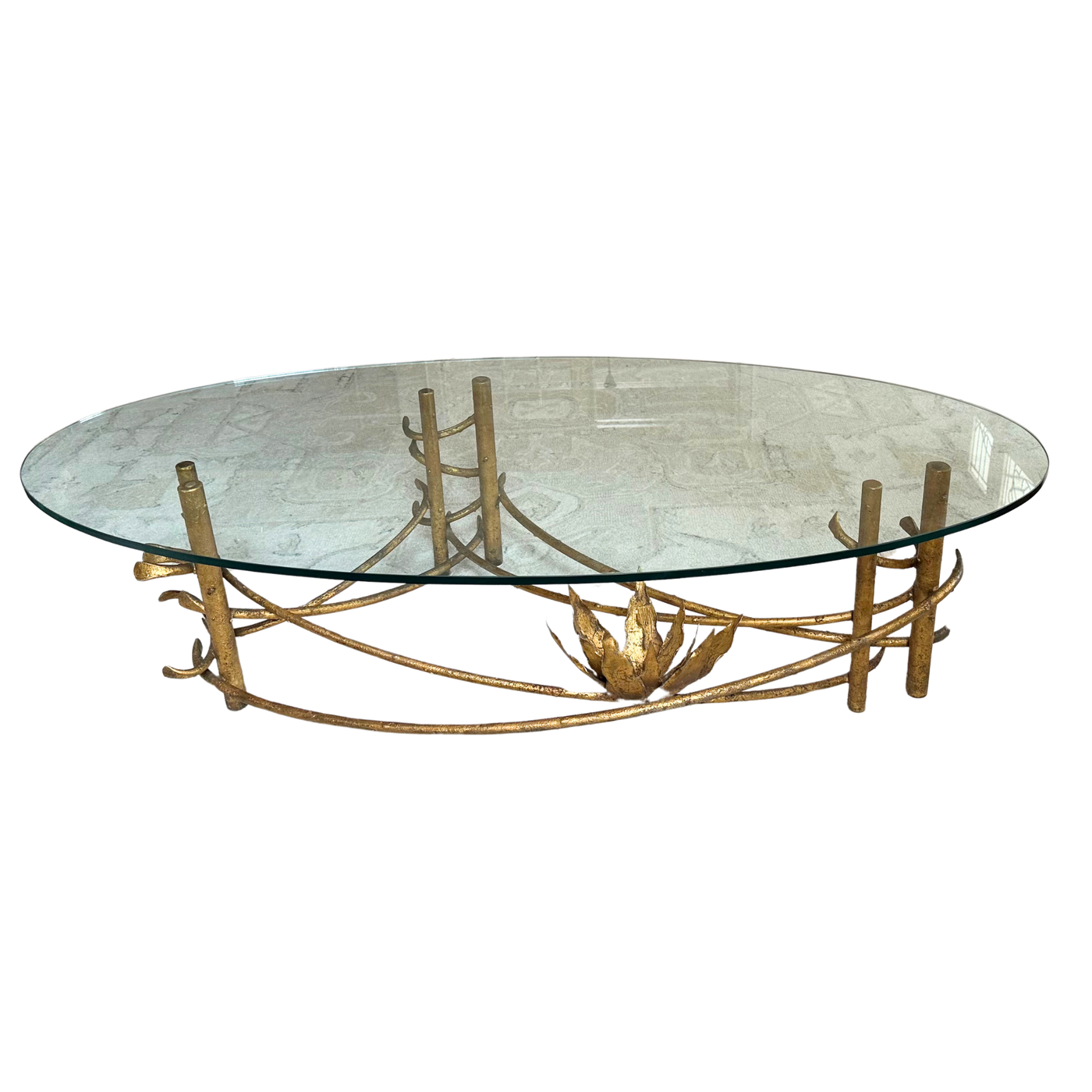 Vintage Gilded Metal Lotus Cocktail Table