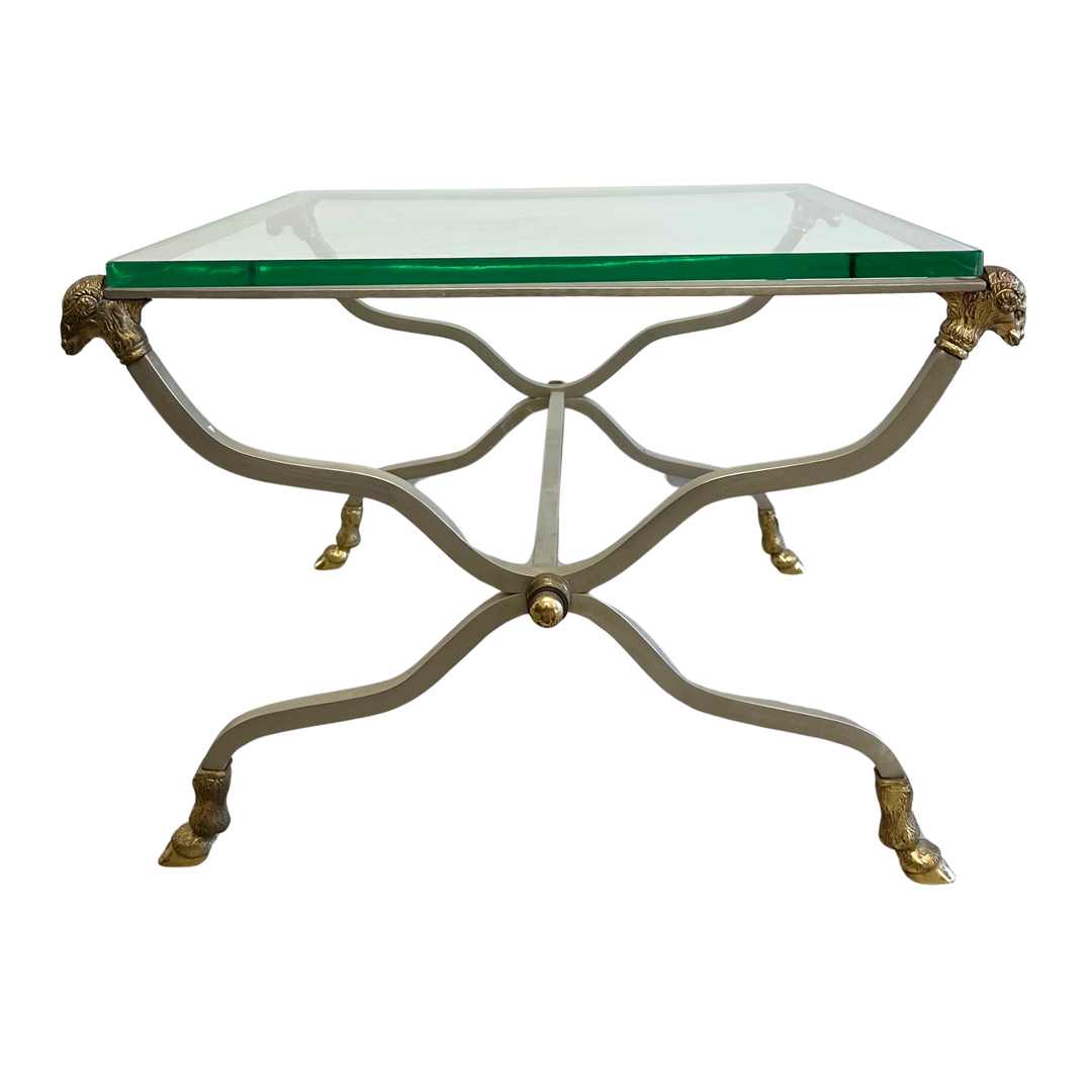 Mid-Century Italian Chrome and Brass Rams Head Side Table with