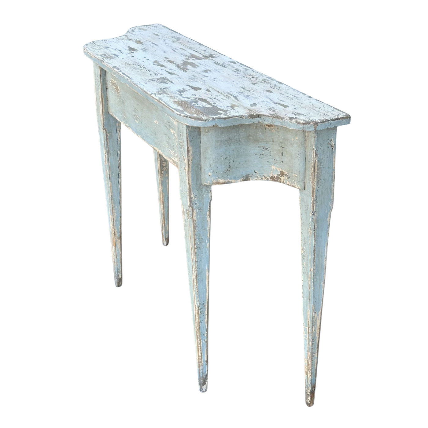 Pair of Light Blue Distressed Demilune Tables