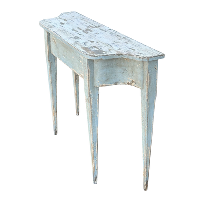Pair of Light Blue Distressed Demilune Tables