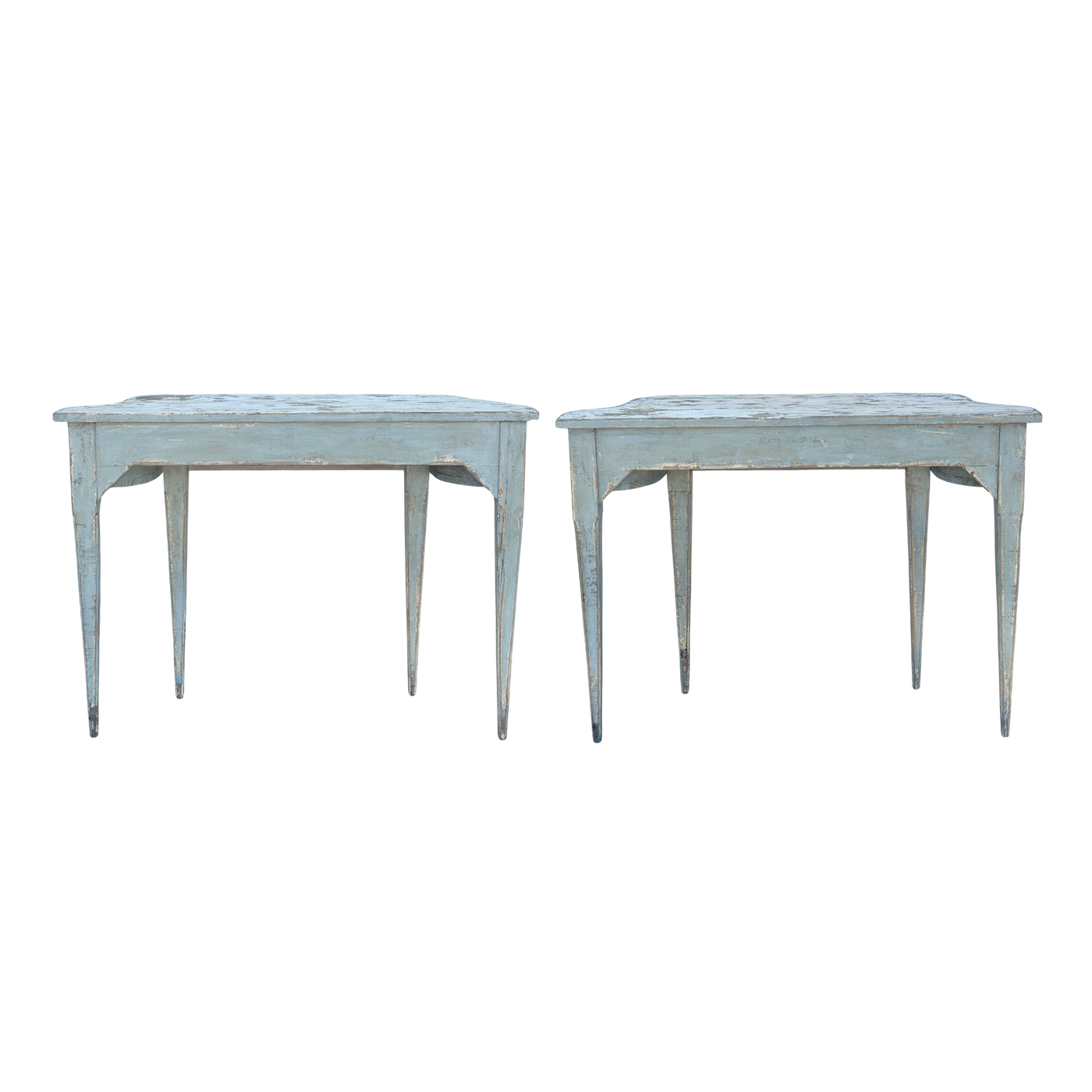 Pair of Light Blue Distressed Demilune Tables