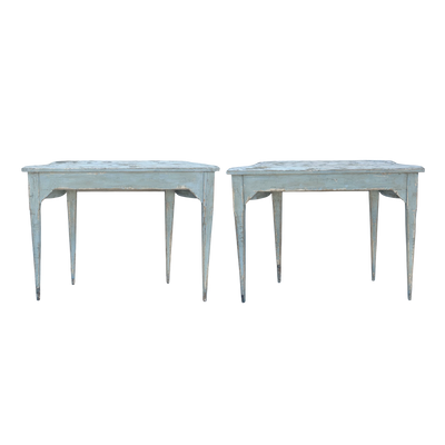 Pair of Light Blue Distressed Demilune Tables