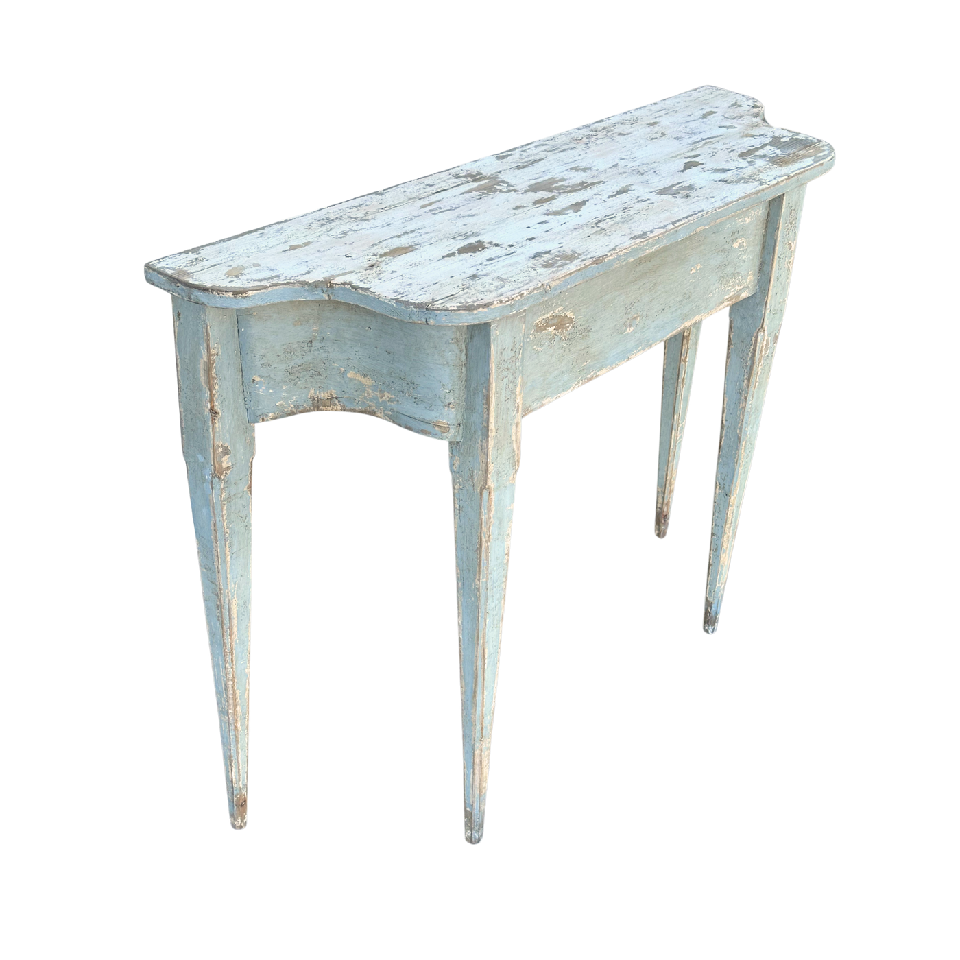 Pair of Light Blue Distressed Demilune Tables