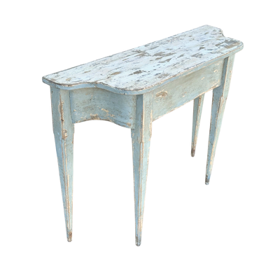 Pair of Light Blue Distressed Demilune Tables