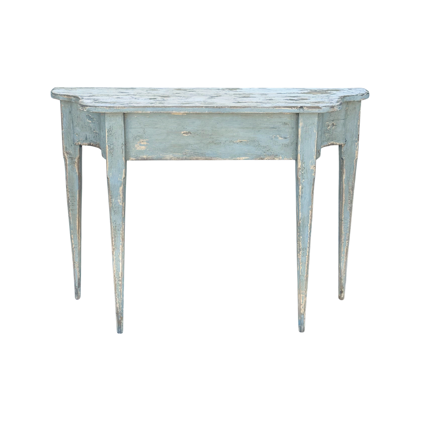 Pair of Light Blue Distressed Demilune Tables