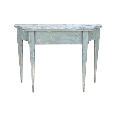 Pair of Light Blue Distressed Demilune Tables