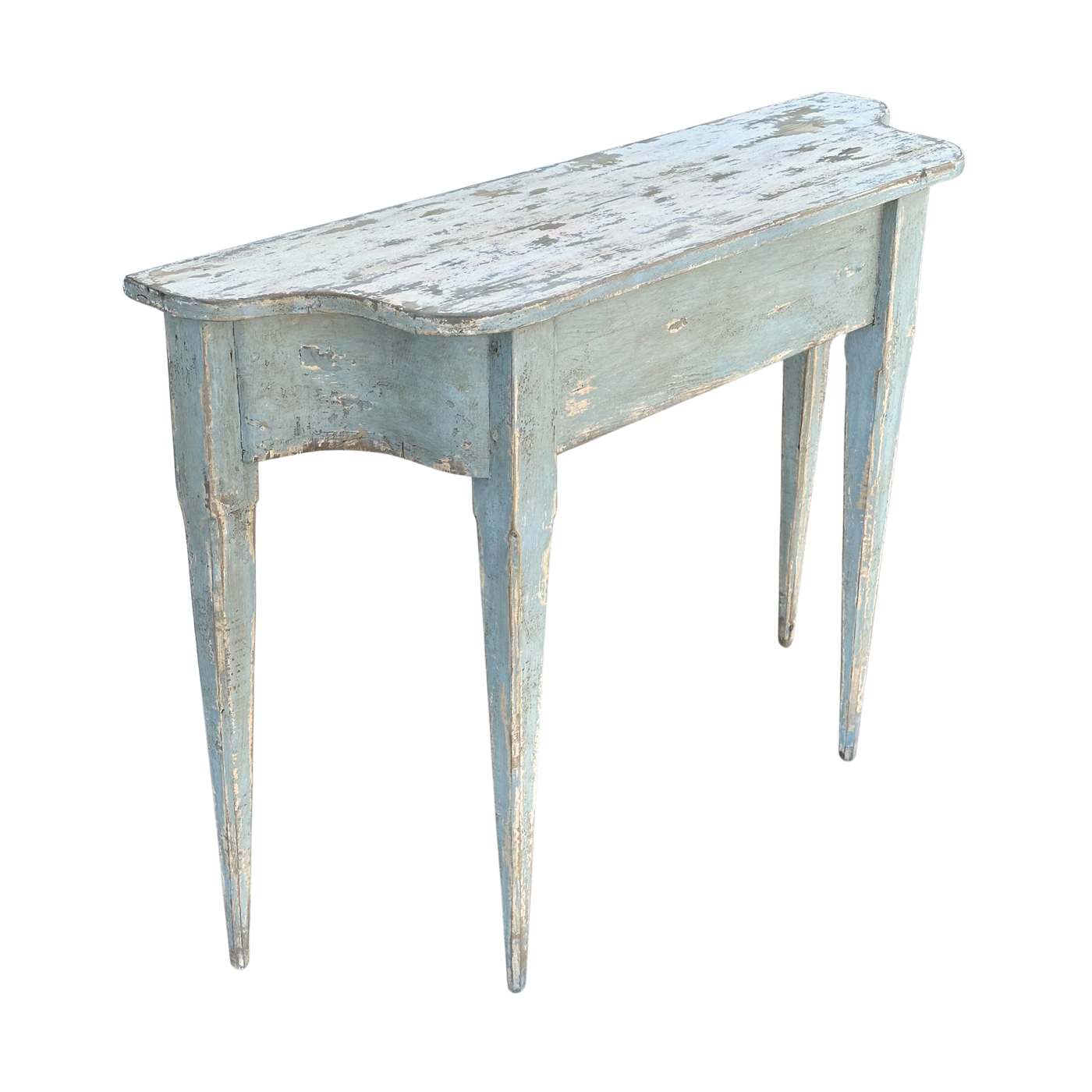 Pair of Light Blue Distressed Demilune Tables