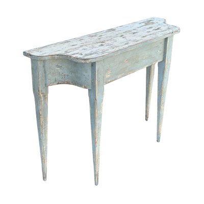 Pair of Light Blue Distressed Demilune Tables
