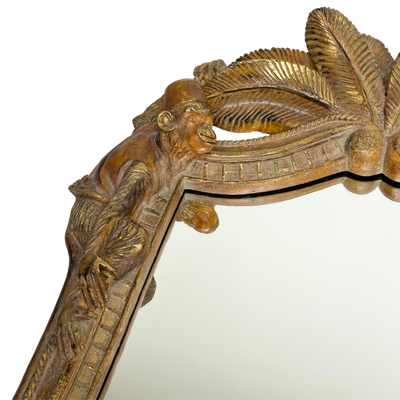 Carved Wood Chinoiserie Monkey and Palm Mirror