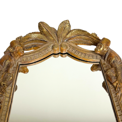 Carved Wood Chinoiserie Monkey and Palm Mirror