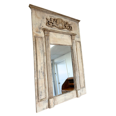 Large Distressed Trumeau Mirror with Column and Shell Motif