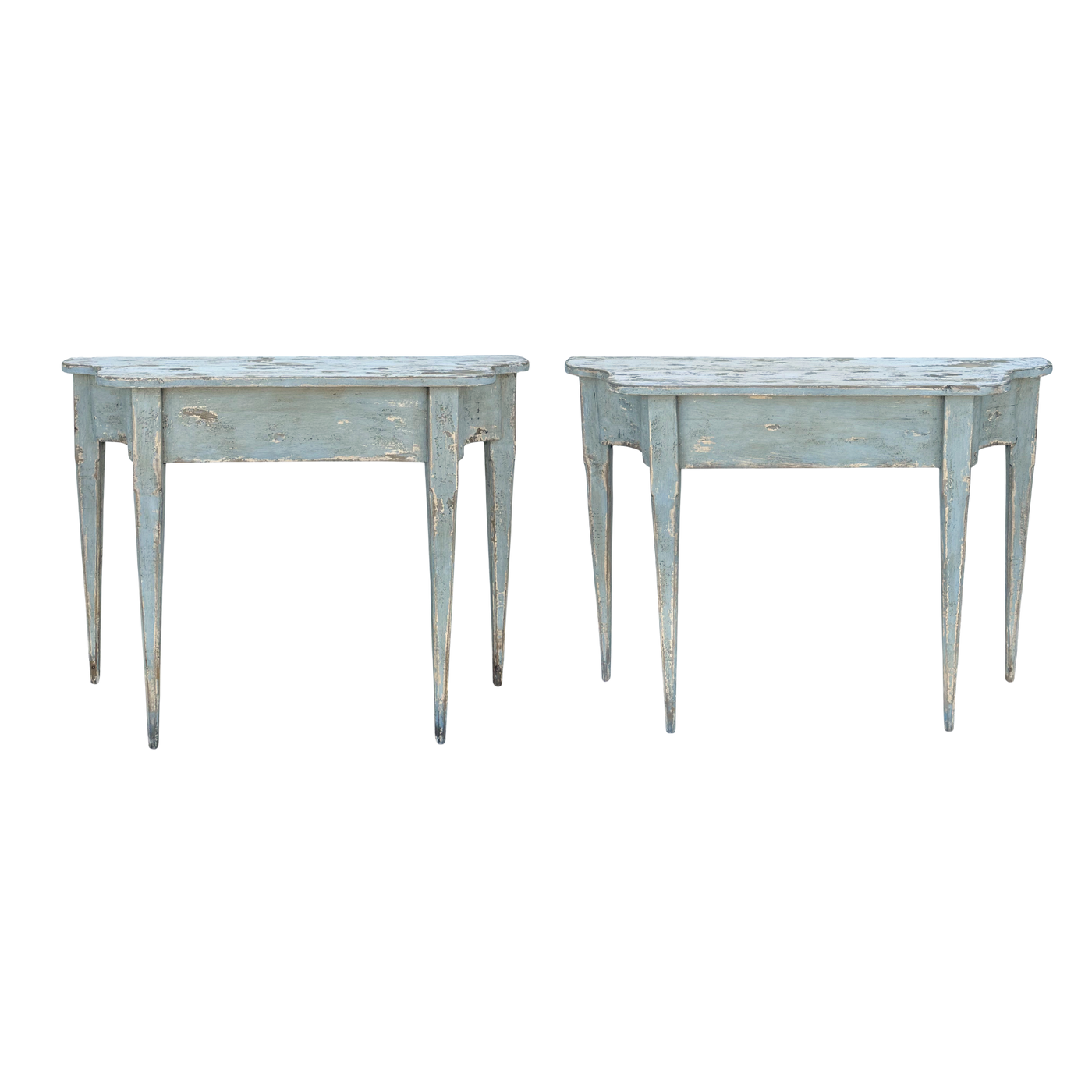 Pair of Light Blue Distressed Demilune Tables