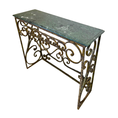 Pair of Iron Console Tables with Green Marble Tops