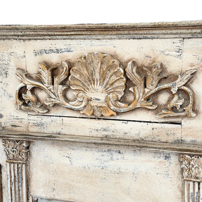 Large Distressed Trumeau Mirror with Column and Shell Motif