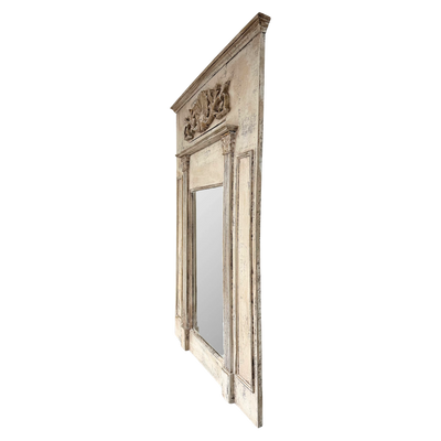 Large Distressed Trumeau Mirror with Column and Shell Motif