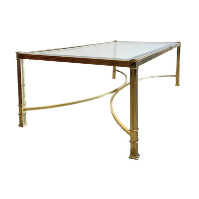 Vintage Brass Coffee Table With Beveled Glass Top