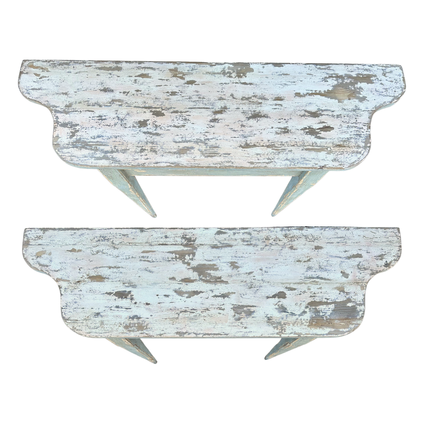 Pair of Light Blue Distressed Demilune Tables