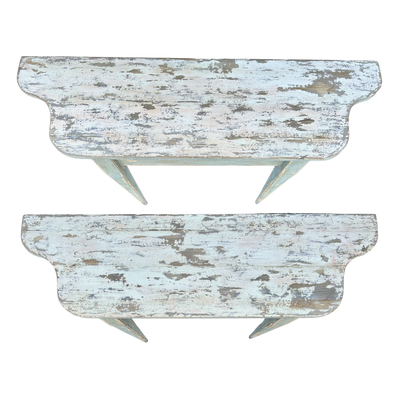 Pair of Light Blue Distressed Demilune Tables