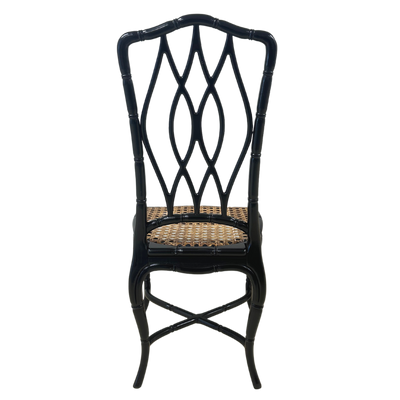 Pair of Vintage French Faux Bamboo and Cane High Back Chairs