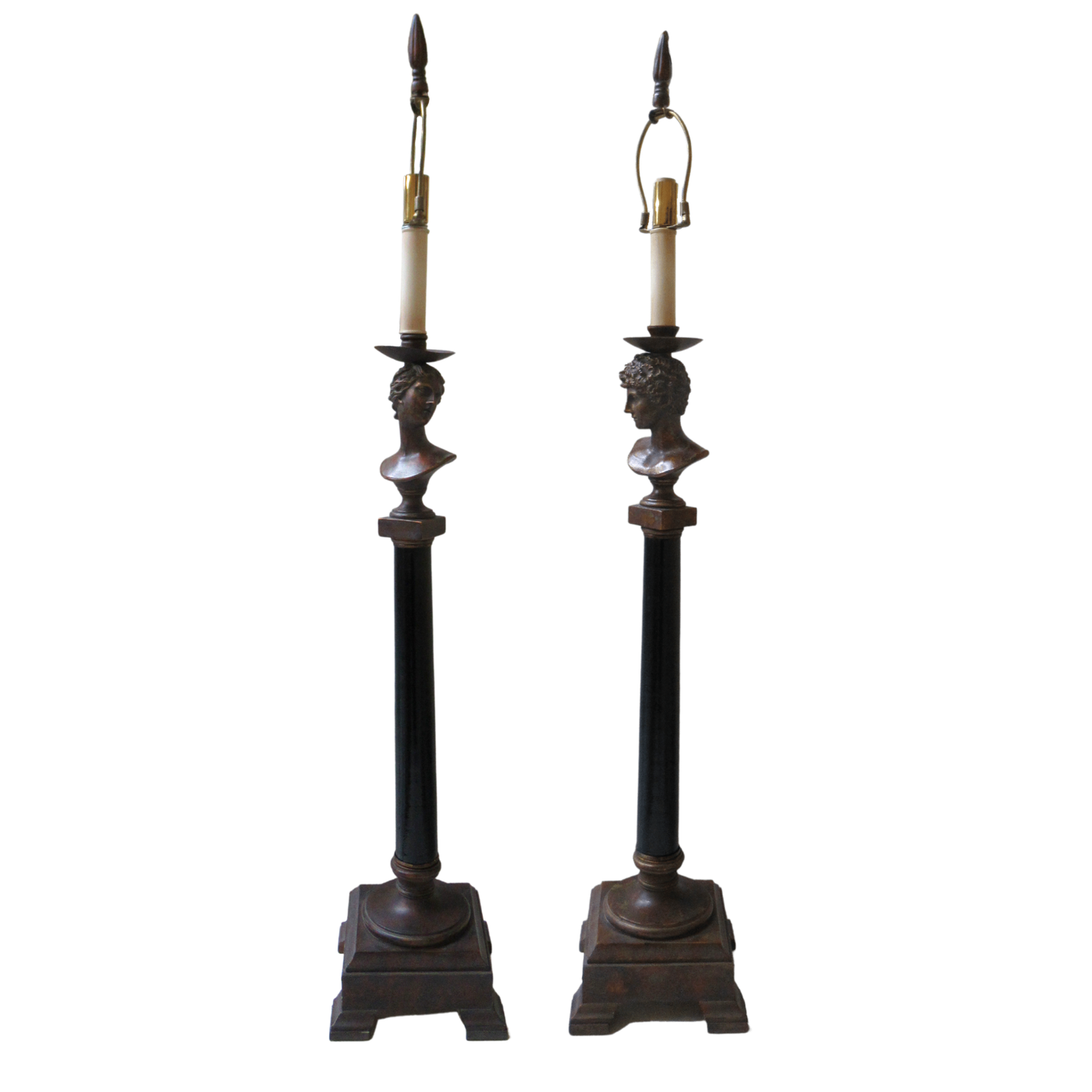 Pair of Heavy French Neoclassical Style Bust Buffet Lamps