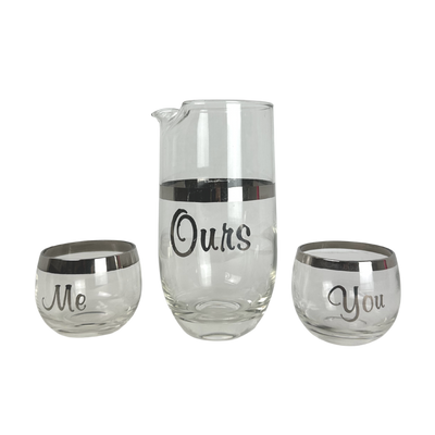 Vintage Silver Cocktail Pitcher Set and Tray 'You, Me and Ours'